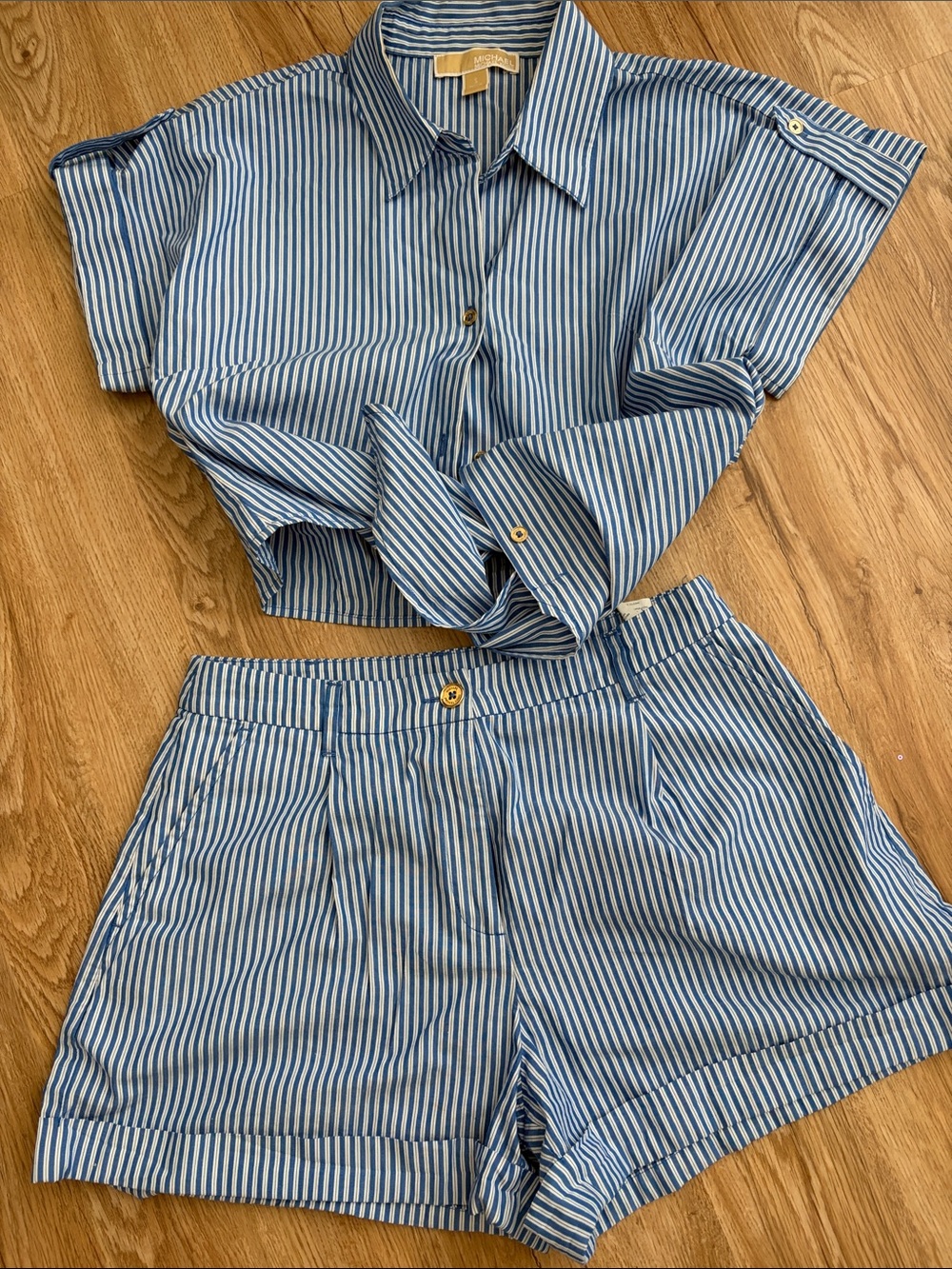 Michael Kors Blue & White Striped Two-Piece Set